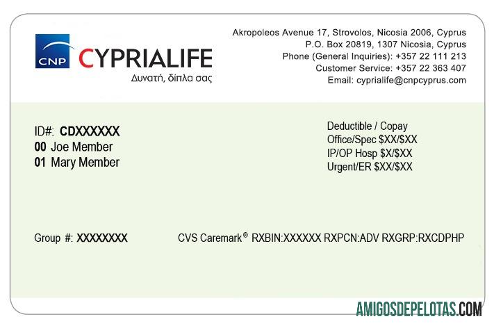 Cartão de seguro saúde de Chipre amostra
